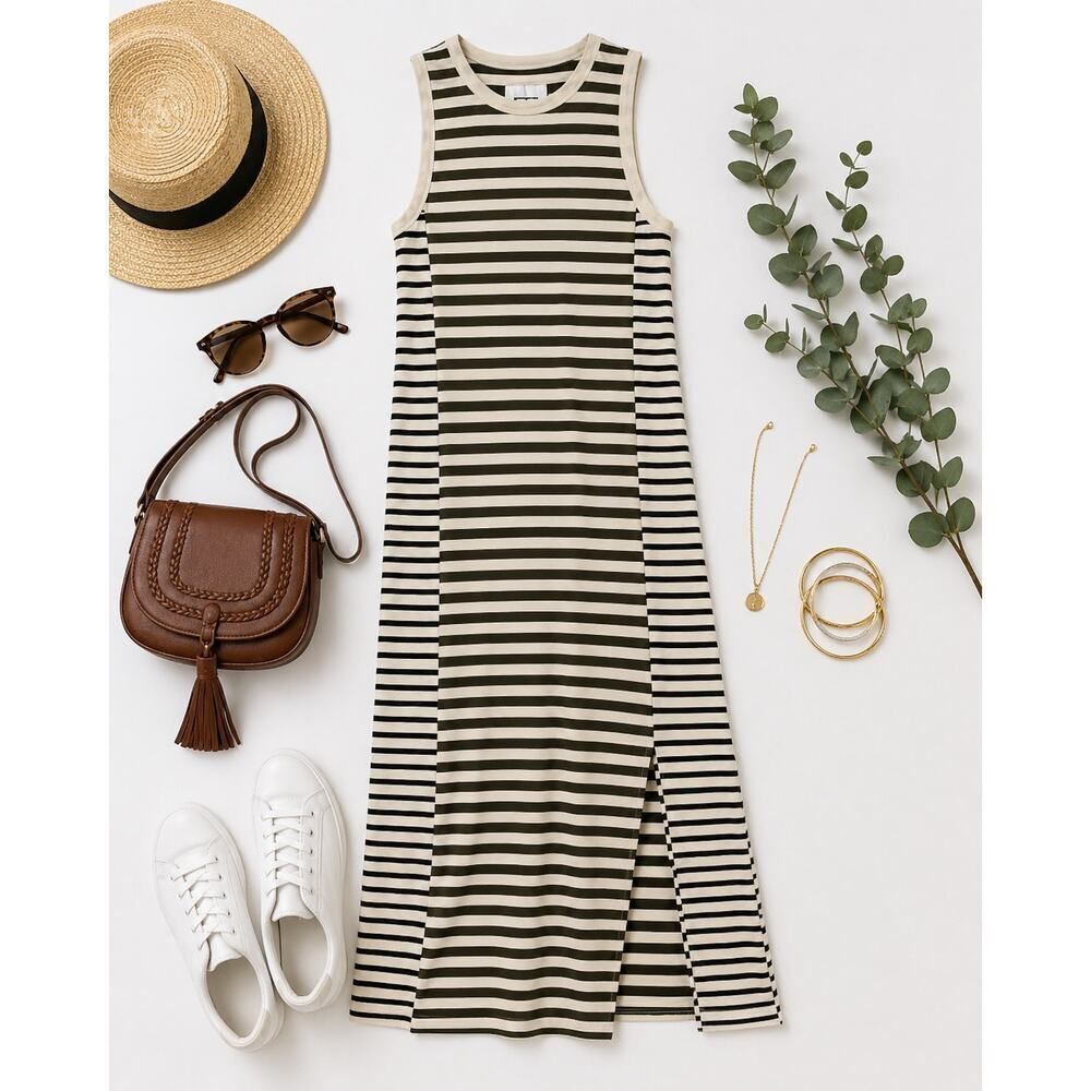Current/Elliott The Perfect Muscle Tee Dress Striped Midi Pima Cotton Minimalist